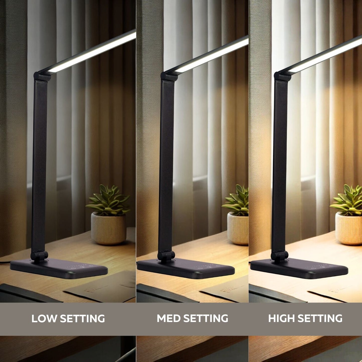 LED Desk Lamp with USB Charging Port Aluminum Construction (Black)