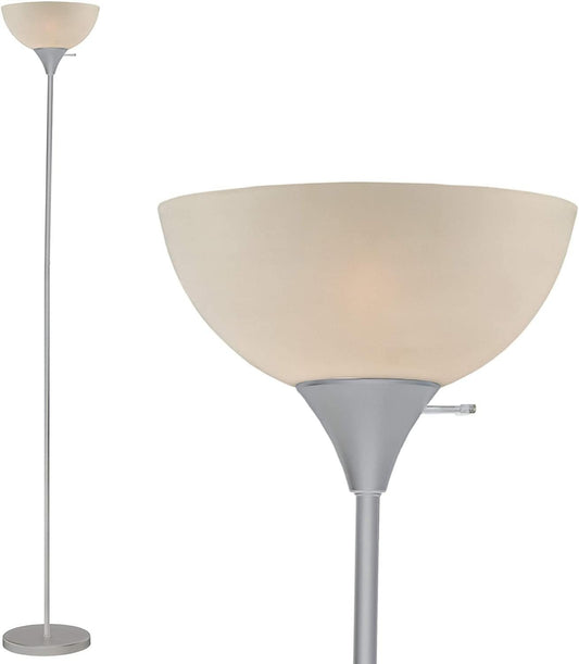 Stand Up Floor Lamp in Black - Modern Corner Light with White Opal Bowl Shade  72" Tall, 150-watt