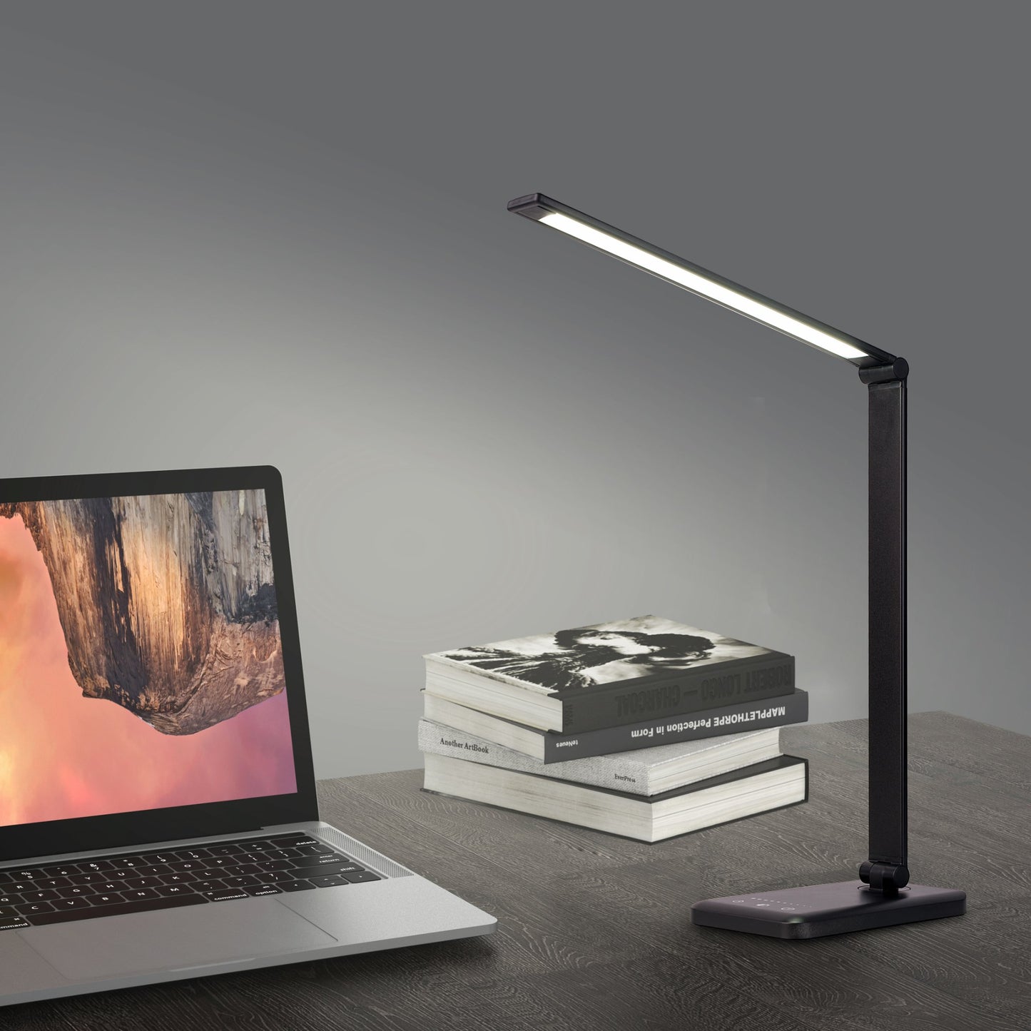 LED Desk Lamp with USB Charging Port Aluminum Construction (Black)