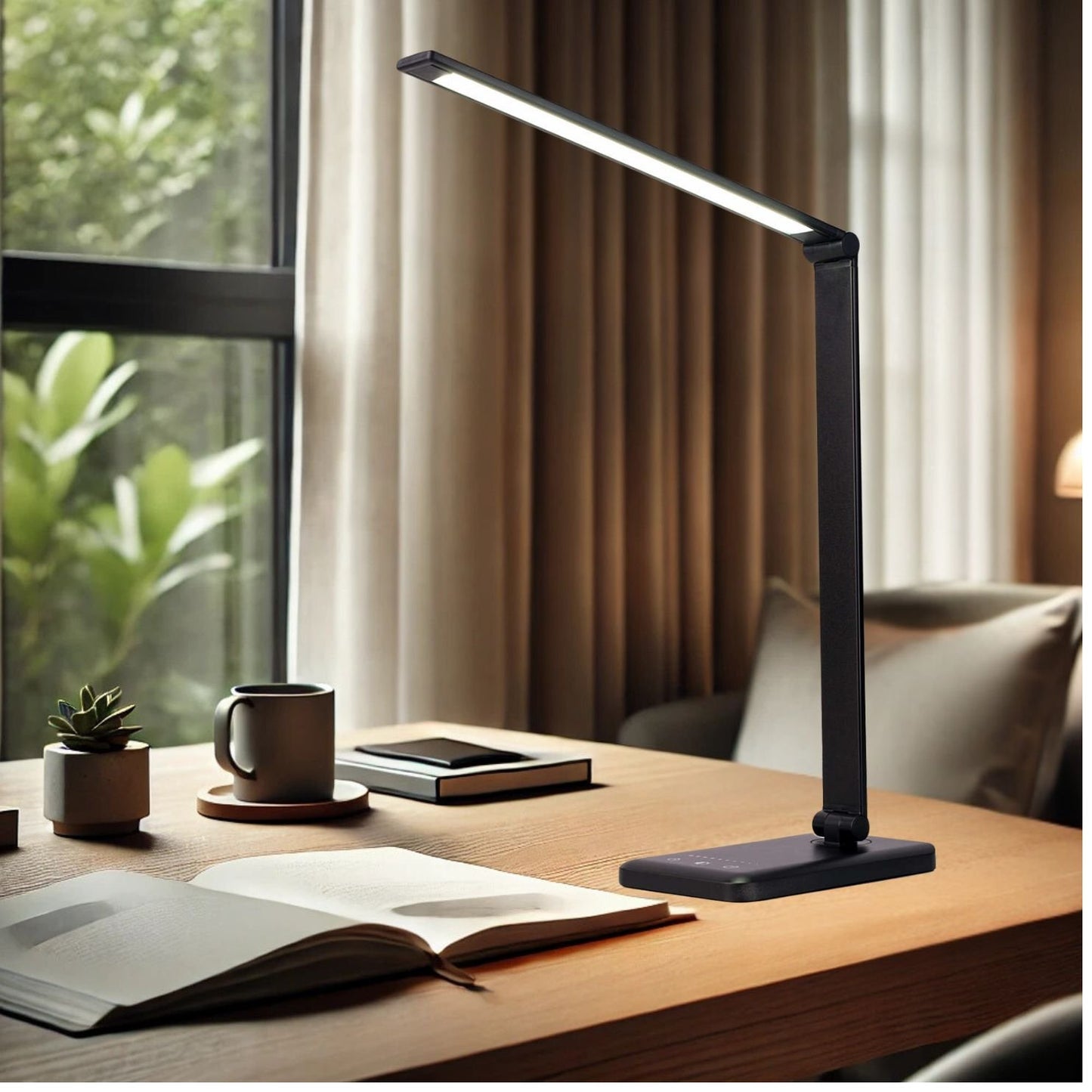 LED Desk Lamp with USB Charging Port Aluminum Construction (Black)