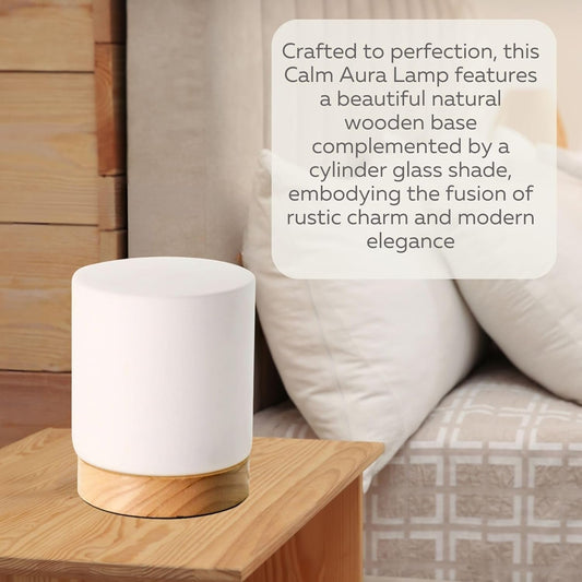 Cylinder Table Lamp with Wooden Base and Frosted Glass Shade – Small Accent Lamp for Bedroom, Living Room, or Desk – Modern Scandinavian Nightstand and Bedside Lighting