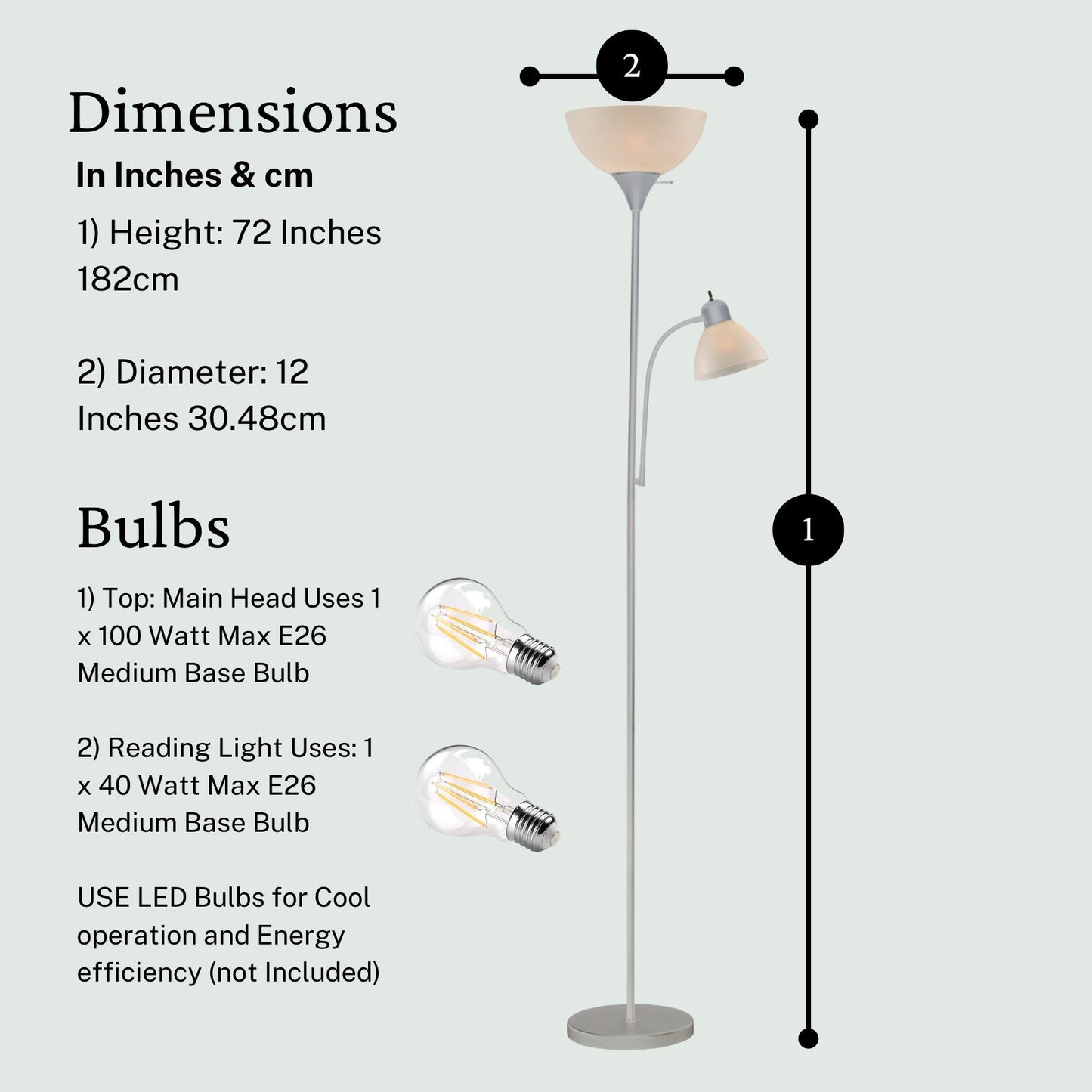 Torchiere Floor Lamp with Opal White Cone Shade – Standing Lamp for Living Room or Bedroom – Super Bright Corner Pole Lamp, Modern Floor Lamps for Living Room