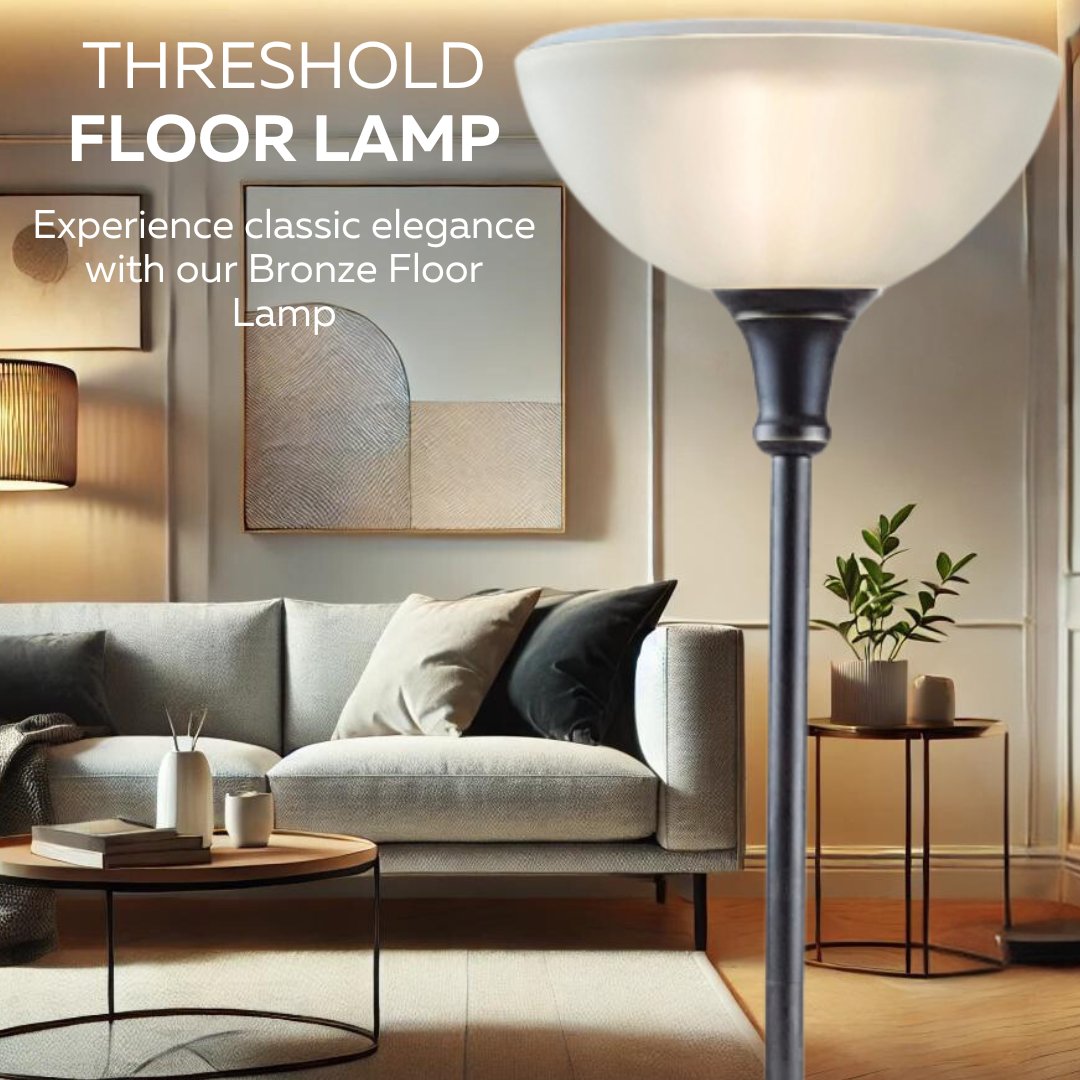 Bronze Torchiere Floor Lamp, 72" with Frosted Glass Shade