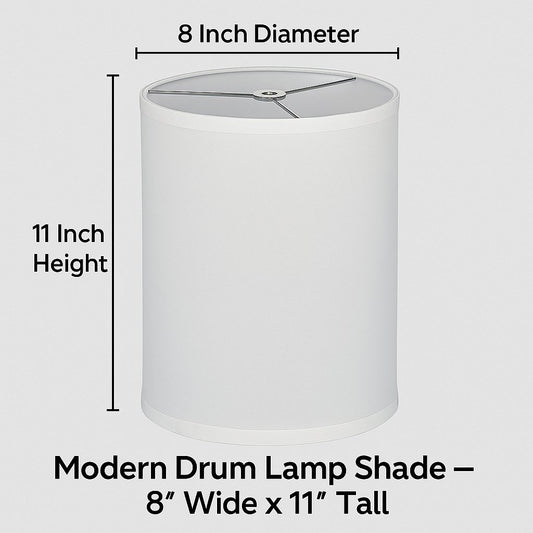 LIGHTACCENTS Lamp Shades For Table Lamps - Hand-Crafted Natural Linen Fabric 8" Top x 8" Diam x 11" Tall Fits Most Light Fixtures Nickel Spider Harp Included - White Linen Nickel Finish (1-Pack)