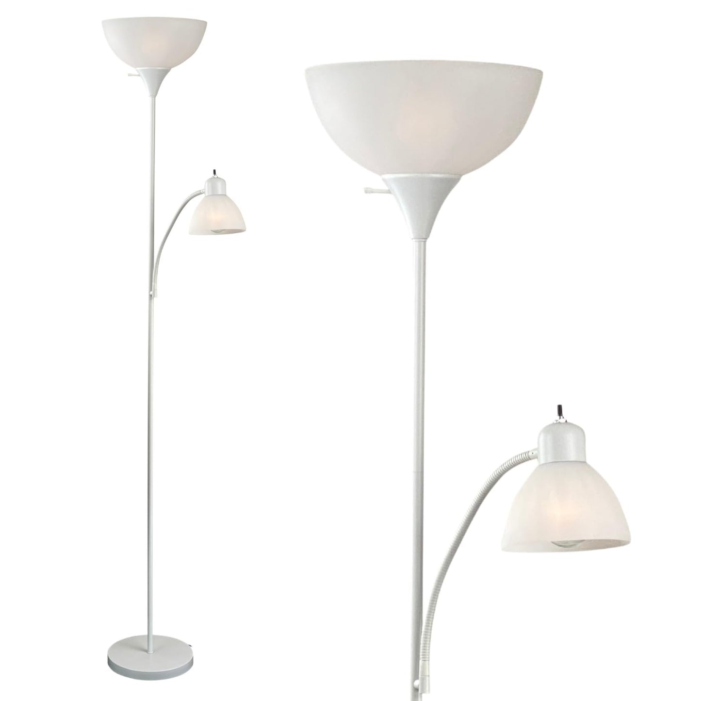Torchiere Floor Lamp with Opal White Cone Shade – Standing Lamp for Living Room or Bedroom – Super Bright Corner Pole Lamp, Modern Floor Lamps for Living Room