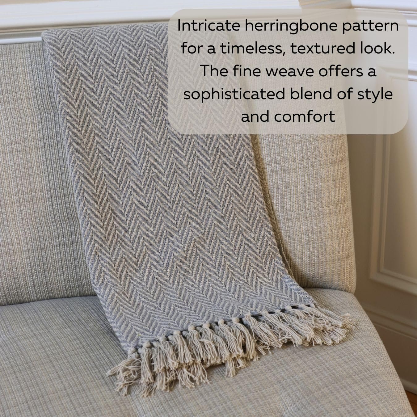 Boho Throw Blanket Herringbone Couch Throw,  48x60 (Dark Blue)