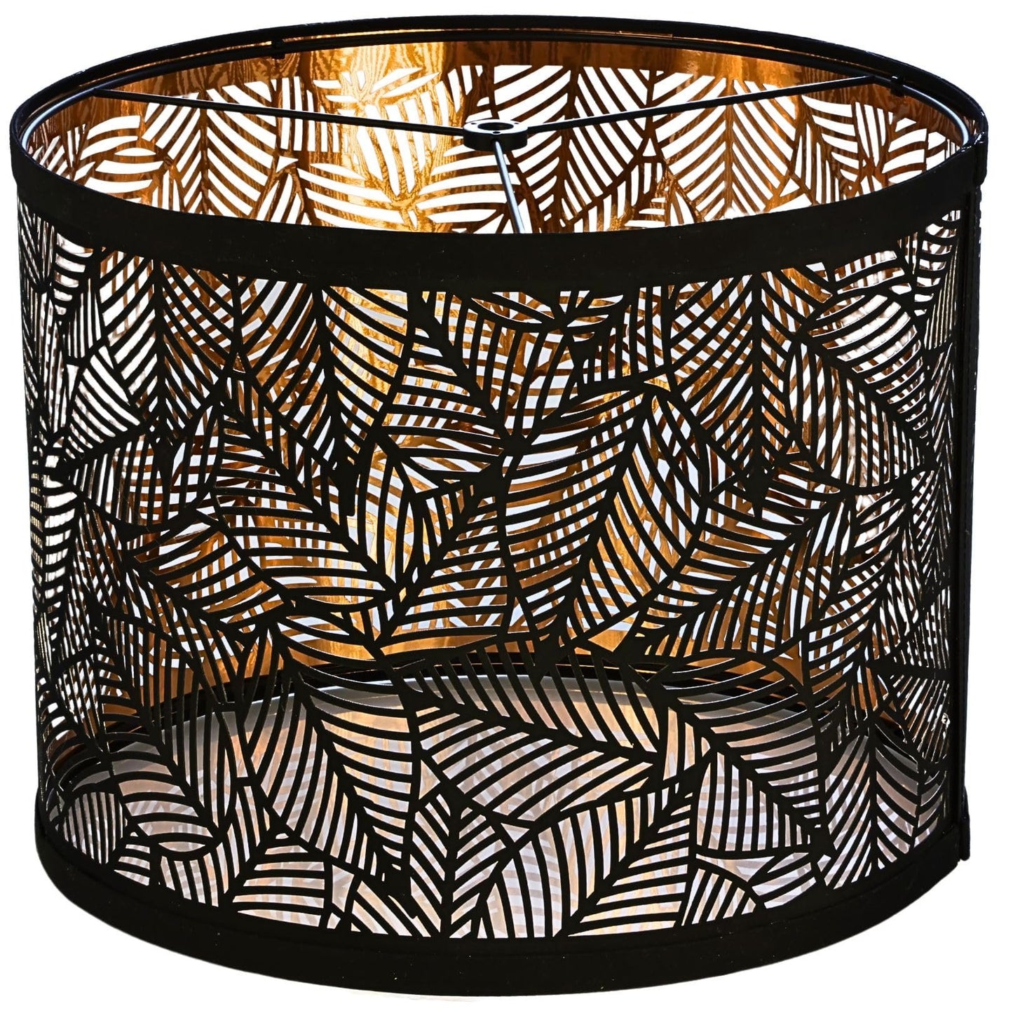 Leaf Pattern Drum Shade For Table Lamps - Laser Cut 12.7" Diam x 10" Tall Fits Most Light Fixtures Black Harp Included - Black Leaf Pattern (1-Pack)