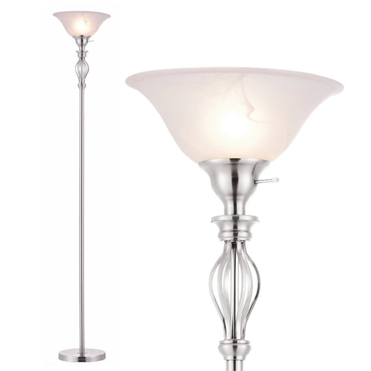 LIGHTACCENTS Floor Lamp for Living Room with Alabaster Glass Shade - Stand Up Torchiere Lamp - Durable Iron Scrollwork