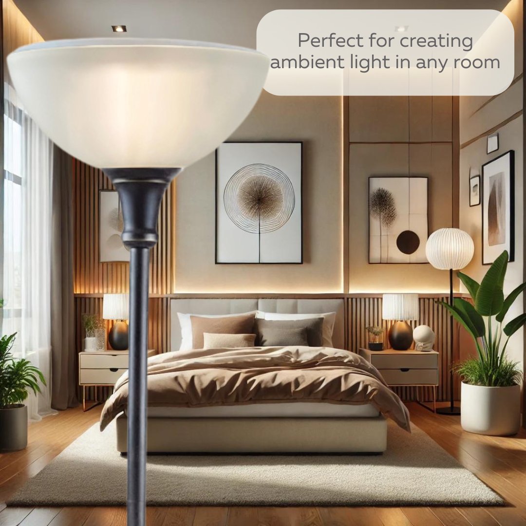 Bronze Torchiere Floor Lamp, 72" with Frosted Glass Shade