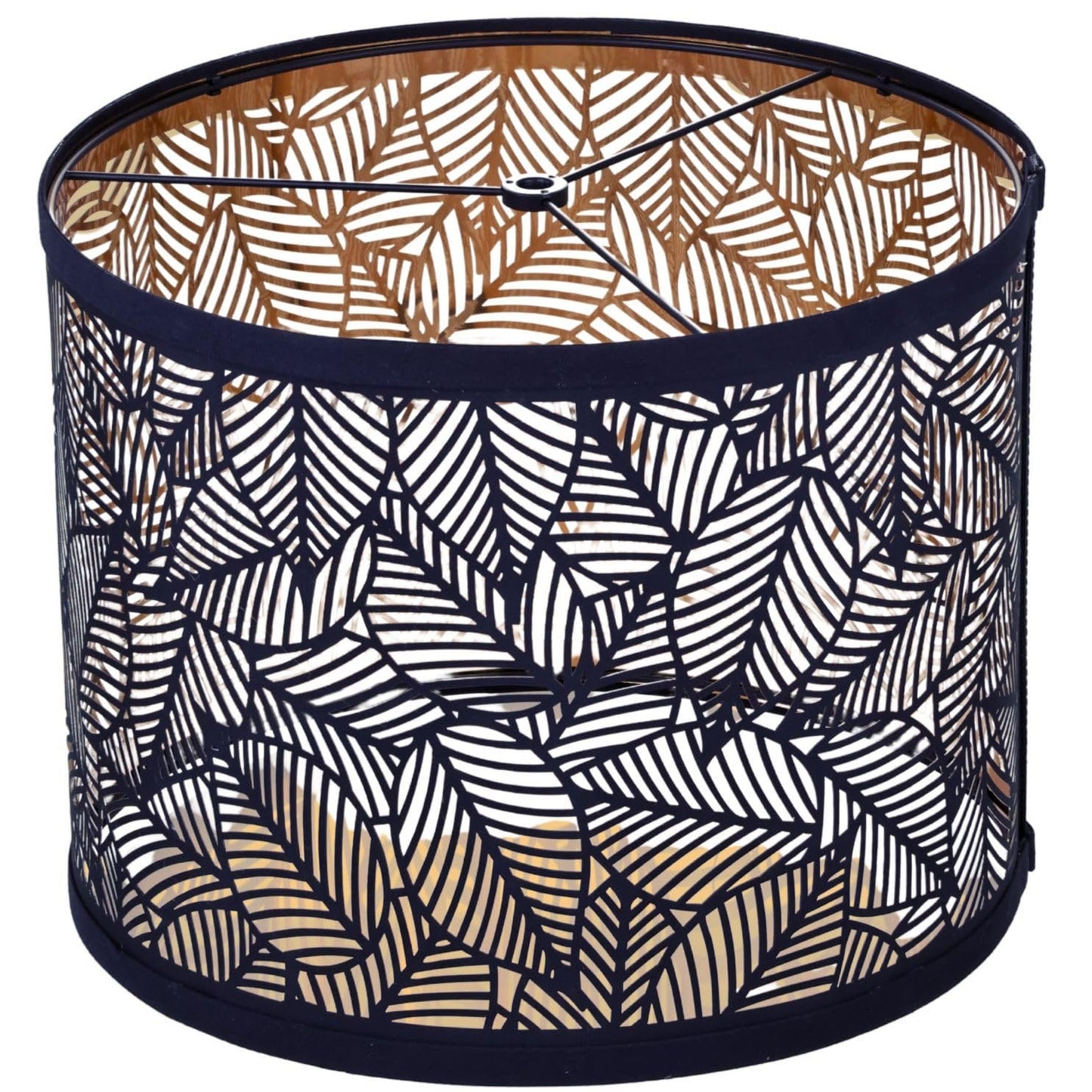 Leaf Pattern Drum Shade For Table Lamps - Laser Cut 12.7" Diam x 10" Tall Fits Most Light Fixtures Black Harp Included - Black Leaf Pattern (1-Pack)