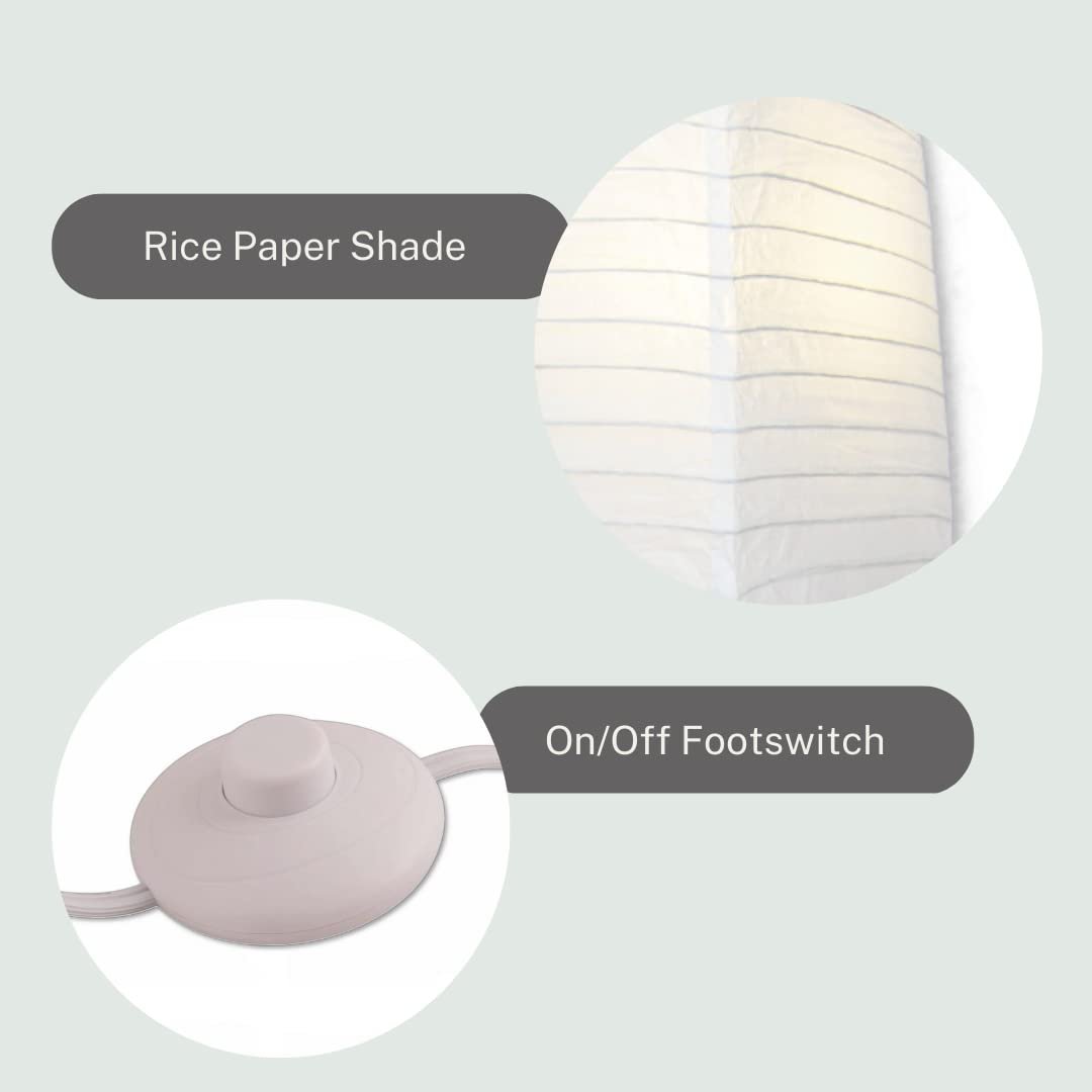 Japanese Rice Paper Floor Lamp – 50” Tall Chrome Base with White Paper Shade
