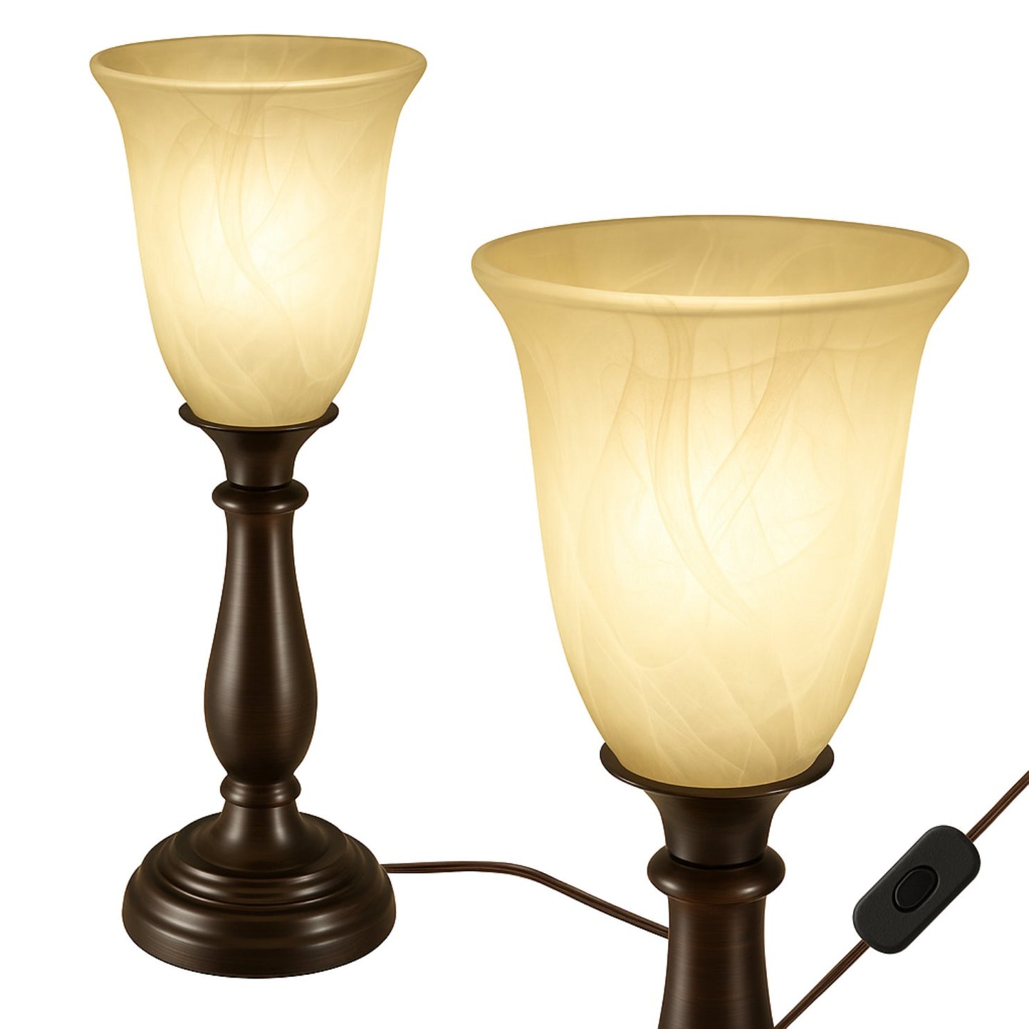 Rustic Bronze Table Lamp with Marbleized Alabaster Glass Lamp Shade - Antique Style Table Lamps for Living Room with Thick Glass Shade - Vintage Farmhouse Style Table Lamps for Bedroom (Bronze)