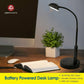 Battery Powered LED Desk Lamp with Adjustable Metal Gooseneck (Black)