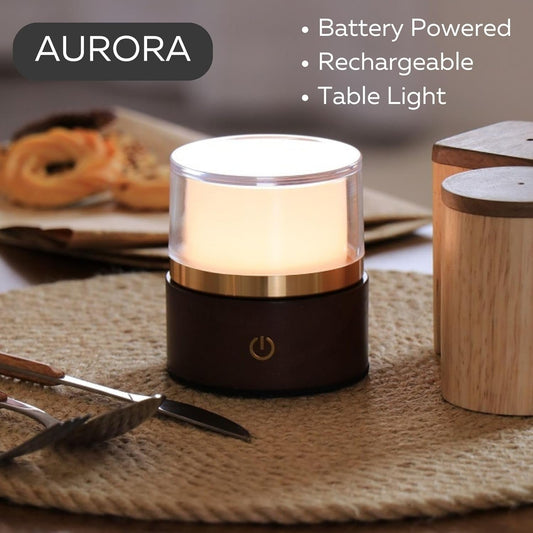 Aurora Rechargeable Cordless Table Lamp – Dimmable LED Lamp for Indoor/Outdoor Dining – Portable Wireless Battery Powered Table Light for Bedroom, Patio, or Living Room
