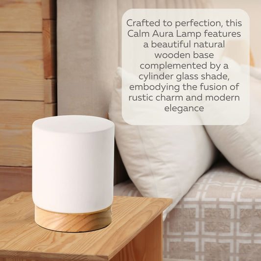 Calm Aura Side Table Lamp Accent Light: Glass Cylinder Table Lamp with 6W 2700K LED Bulb Included