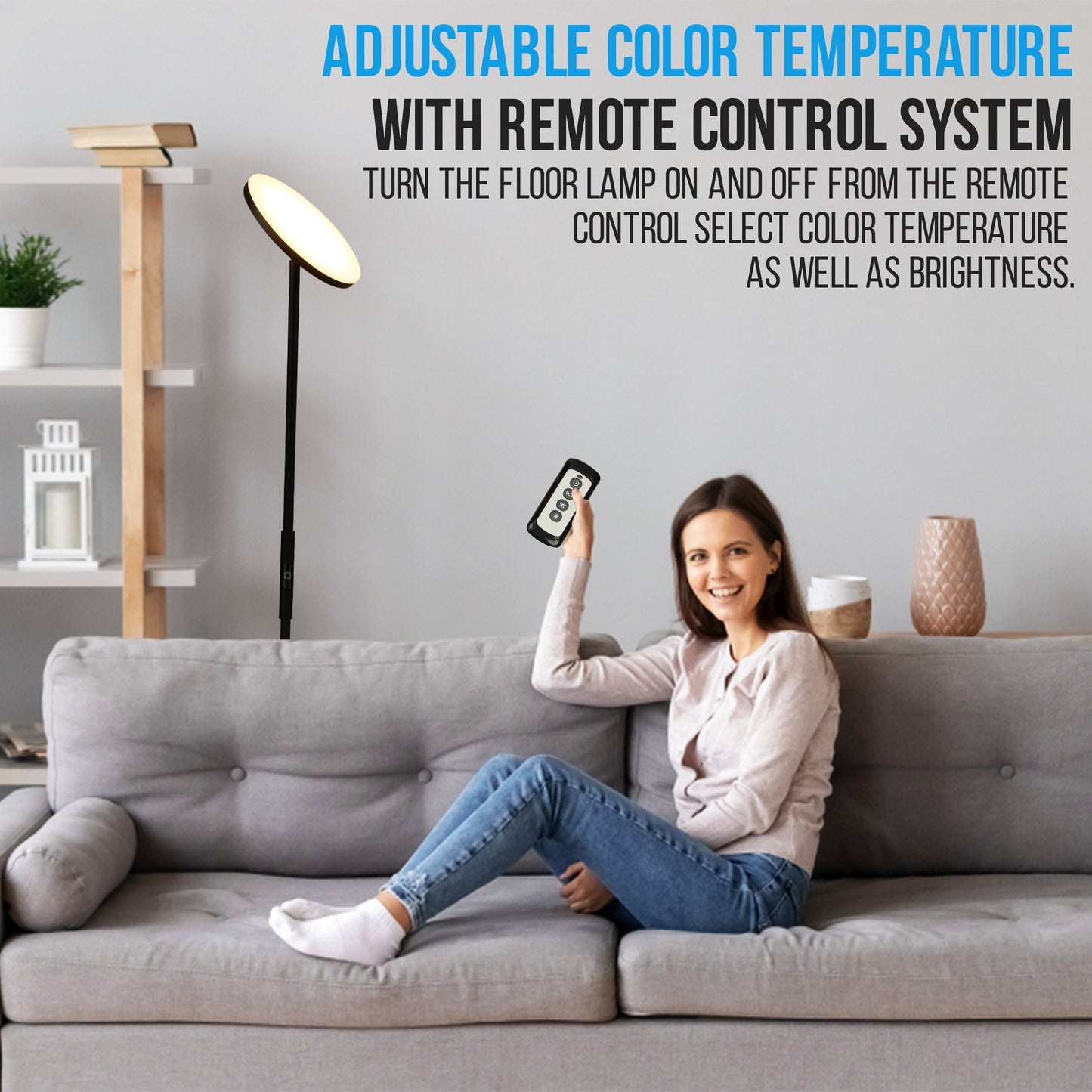 Dimmable LED Floor Lamp with Adjustable Color Temp and Remote Control