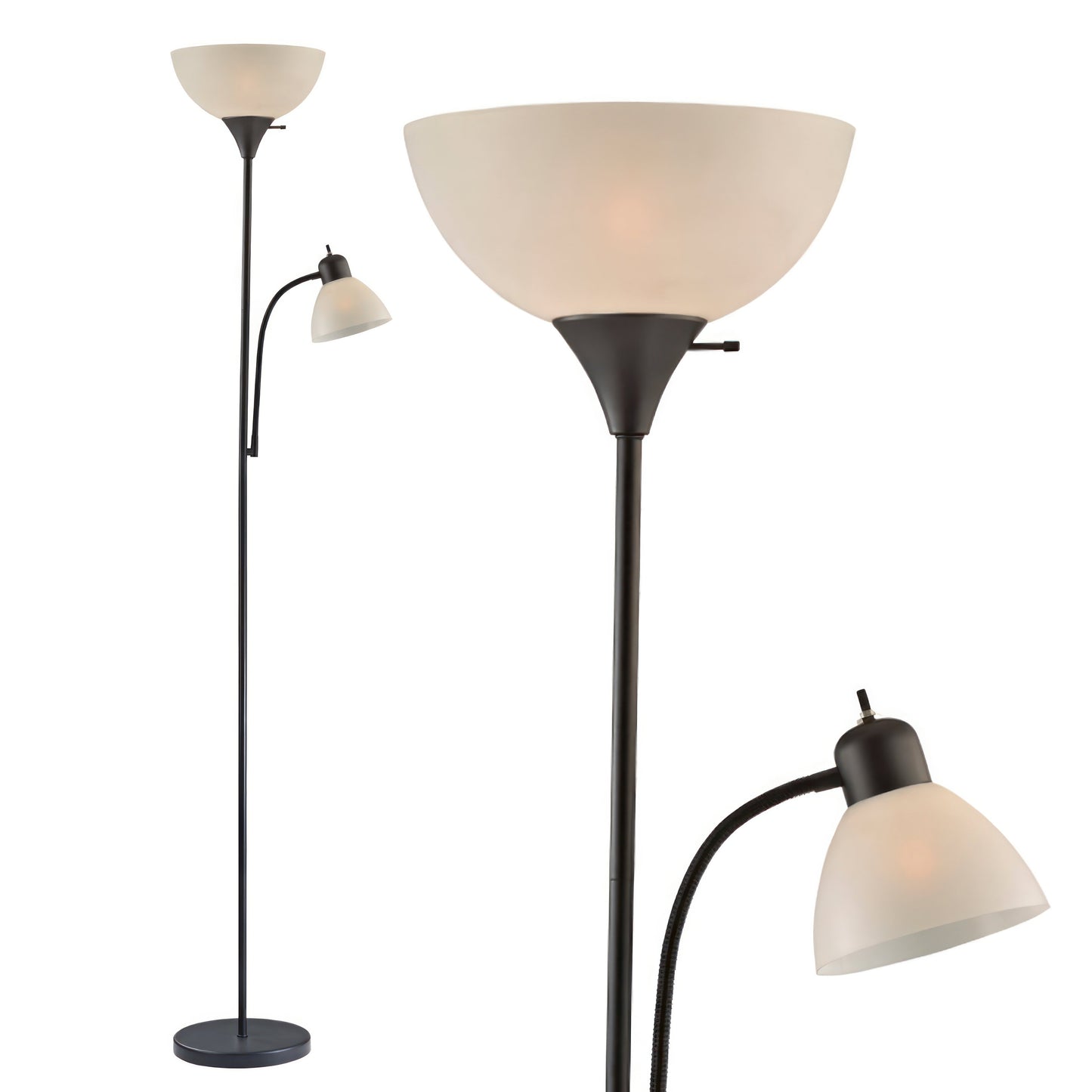 Adjustable Black Floor Lamp With Reading Light,