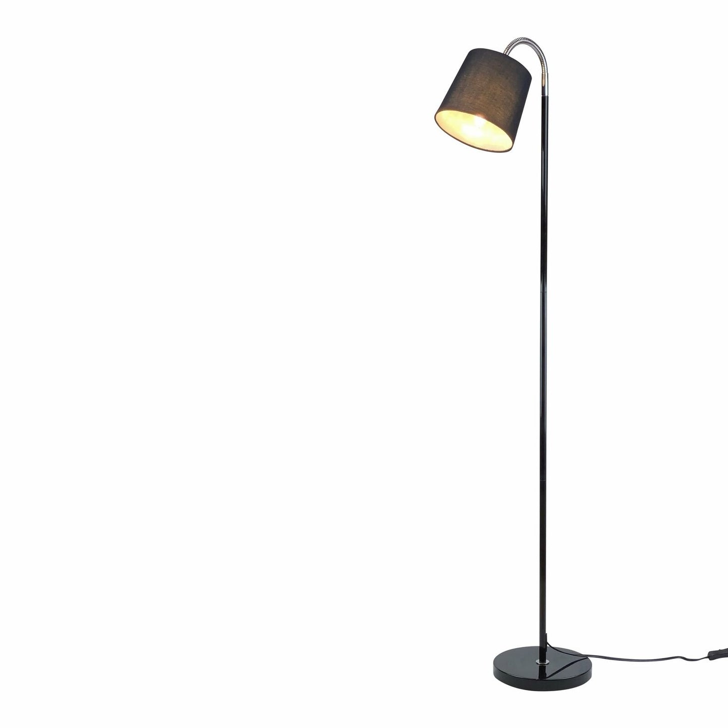 Floor Lamp With Chrome Adjustable Gooseneck Head Lamp And Fabric Drum Lamp Shade