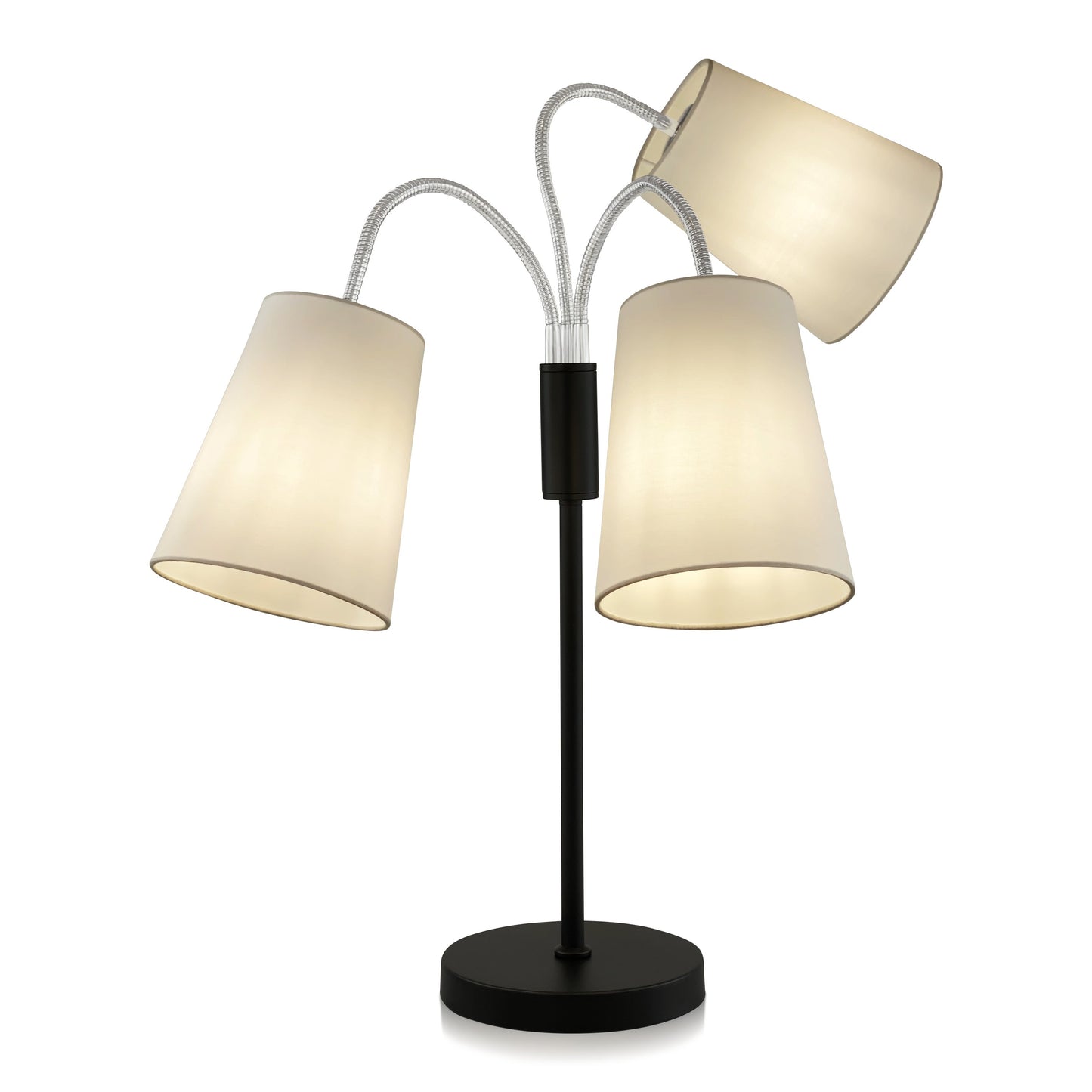 Multi Head Table Lamp with White Fabric Shades (Black)