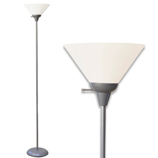 Elegant Silver Pole Floor Lamp with White Opal Shade