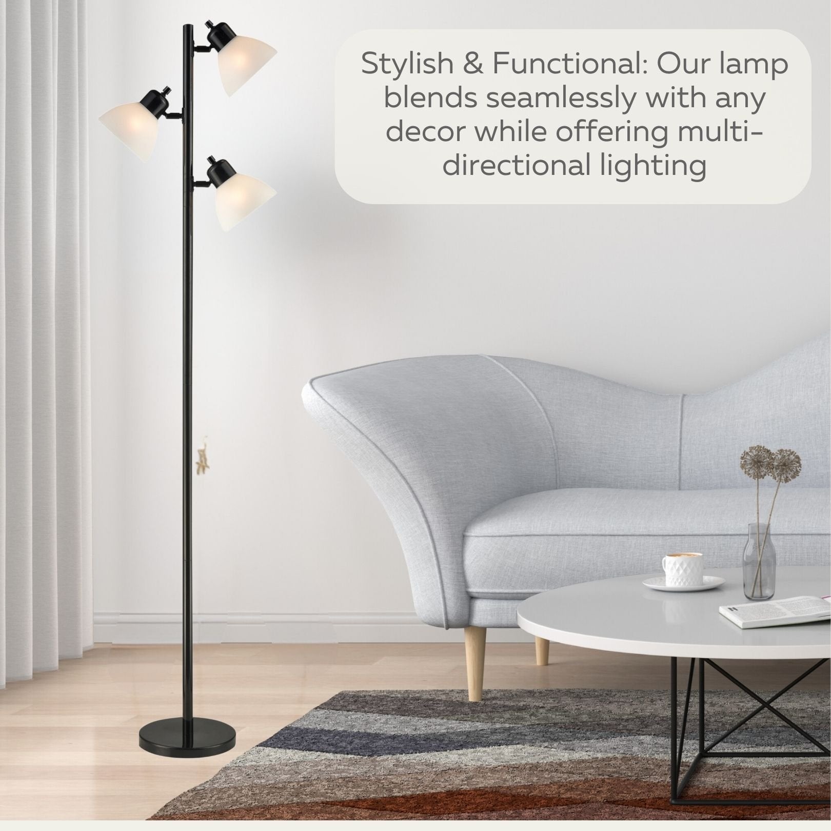 Dorm 3 Light Floor Lamp Tree Style Standing Pole Lamp with Adjustable Lights