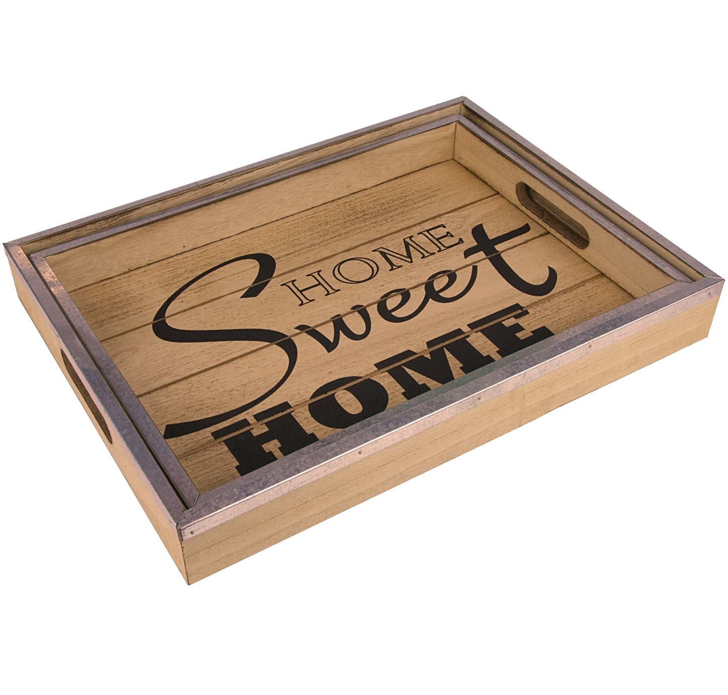 Decor Works Wooden Serving Trays with Metal Trim (Set of 2)