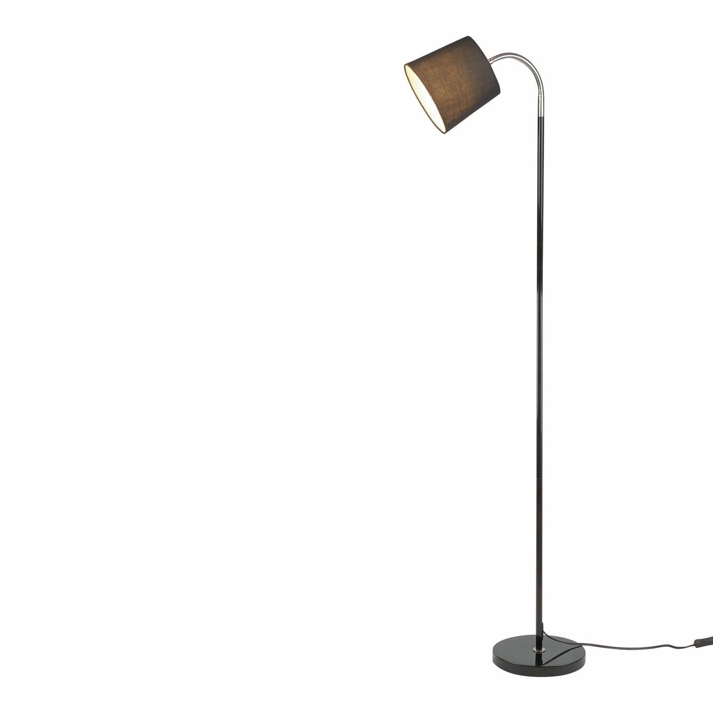 Floor Lamp With Chrome Adjustable Gooseneck Head Lamp And Fabric Drum Lamp Shade