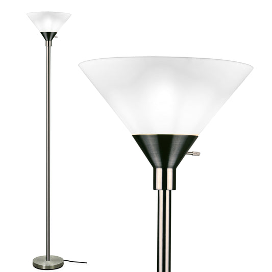 Metro Torchiere Modern Floor Lamp 72" Tall Floor Light Brushed Nickel Metal with White Shade - Stand Up Lamp - (Brushed Nickel)
