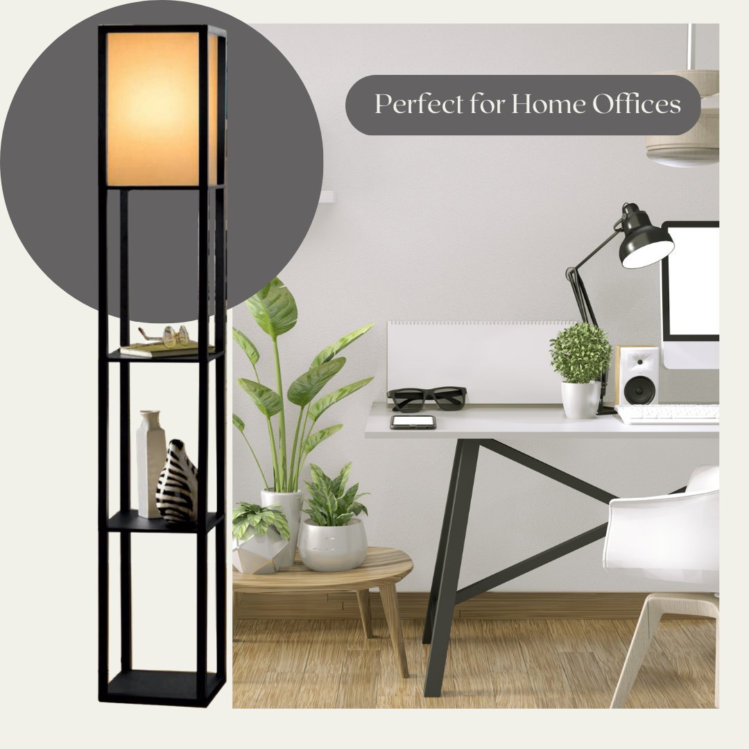 Modern Black Floor Lamp With Shelves