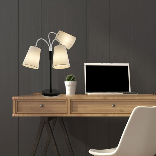 Multi Head Table Lamp with White Fabric Shades (Black)