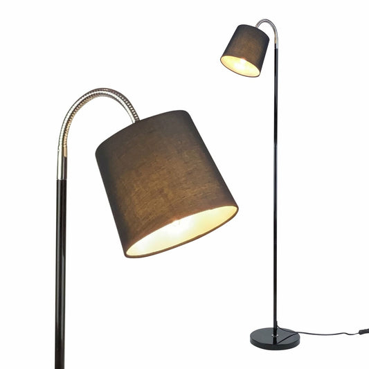 Floor Lamp With Chrome Adjustable Gooseneck Head Lamp And Fabric Drum Lamp Shade