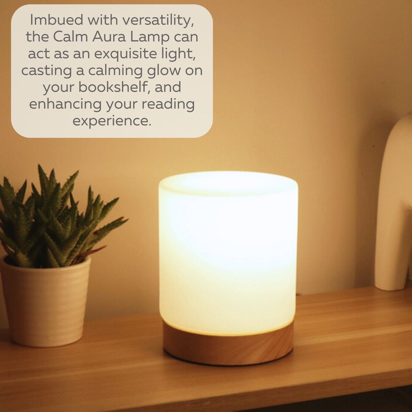 Calm Aura Side Table Lamp Accent Light: Glass Cylinder Table Lamp with 6W 2700K LED Bulb Included